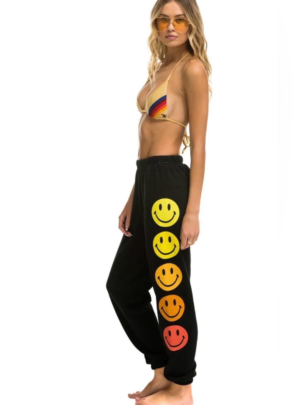 Aviator Nation - Black Smiley Face Graphic Sweatpants